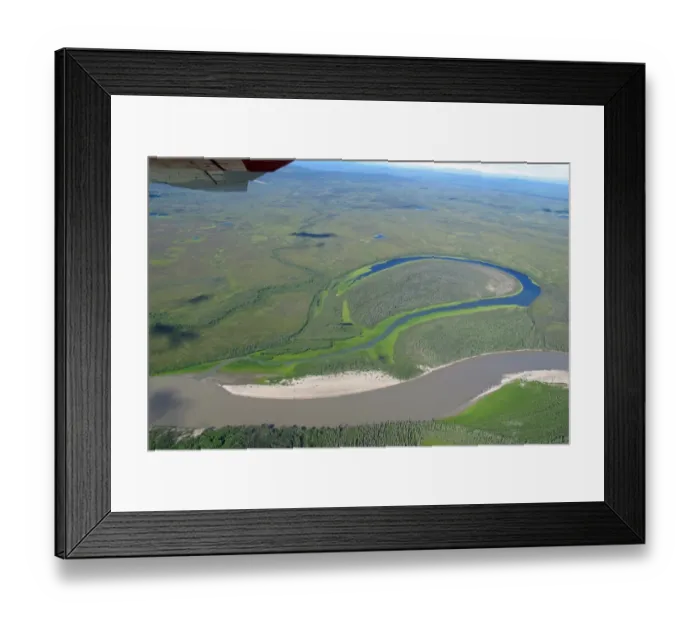 Framed Print : Aerial view of oxbow lake formed from river, Koyukuk River, Central Alaska, U. S. A. july Framed Print : Aerial view of oxbow lake formed from river, Koyukuk River, Central Alaska, U. S. A. july