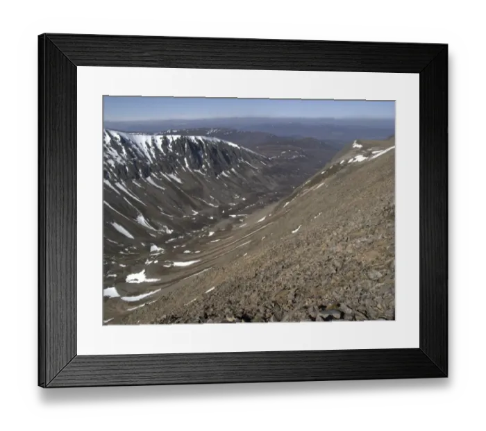 Framed Print : View of upland habitat, with scree slopes and valley, Cairngorm Mountains, Highlands, Scotland, april Framed Print : View of upland habitat, with scree slopes and valley, Cairngorm Mountains, Highlands, Scotland, april