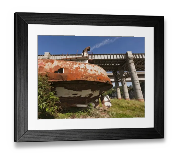Framed Print : Rusting hulk of old ferry boat on bank of river, Chepstow, River Wye, Wye Valley, Monmouthshire, Wales, august Framed Print : Rusting hulk of old ferry boat on bank of river, Chepstow, River Wye, Wye Valley, Monmouthshire, Wales, august
