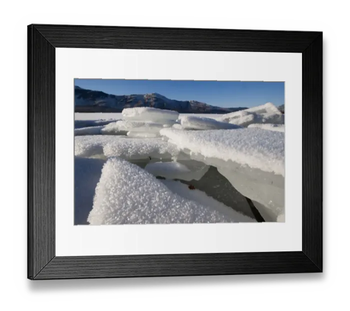 Framed Print : Piles of ice on shore of frozen lake, Derwent Water, Lake District, Cumbria, England, december 2010 Framed Print : Piles of ice on shore of frozen lake, Derwent Water, Lake District, Cumbria, England, december 2010