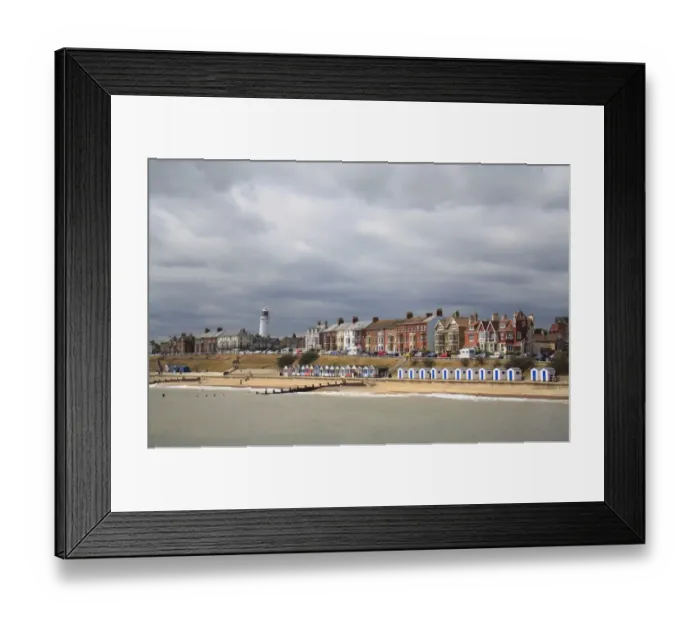 Framed Print : View of seaside town and stormclouds, Southwold, Suffolk, England, may Framed Print : View of seaside town and stormclouds, Southwold, Suffolk, England, may