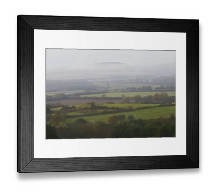 Framed Print : View of misty countryside, with mixed pasture and arable fields, Purbeck Hills in distance, Dorset, England, november Framed Print : View of misty countryside, with mixed pasture and arable fields, Purbeck Hills in distance, Dorset, England, november