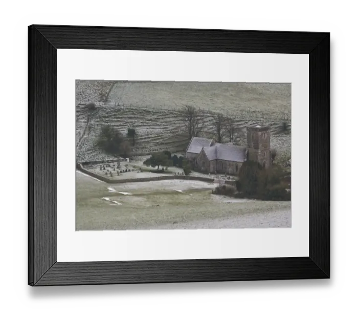 Framed Print : Rime frost, with rural church in valley, Dorset, England, december Framed Print : Rime frost, with rural church in valley, Dorset, England, december