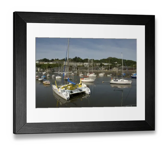 Framed Print : Boats moored in harbour, Afon Glaslyn Estuary, Porthmadog, Gwynedd, Wales, june Framed Print : Boats moored in harbour, Afon Glaslyn Estuary, Porthmadog, Gwynedd, Wales, june