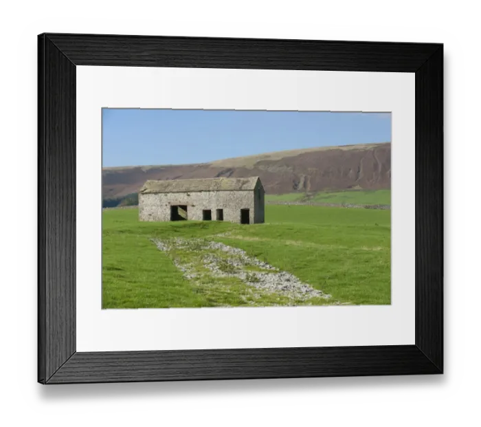 Framed Print : Stone barn in pasture with distant fell, near Slaidburn, Lancashire, England, october Framed Print : Stone barn in pasture with distant fell, near Slaidburn, Lancashire, England, october