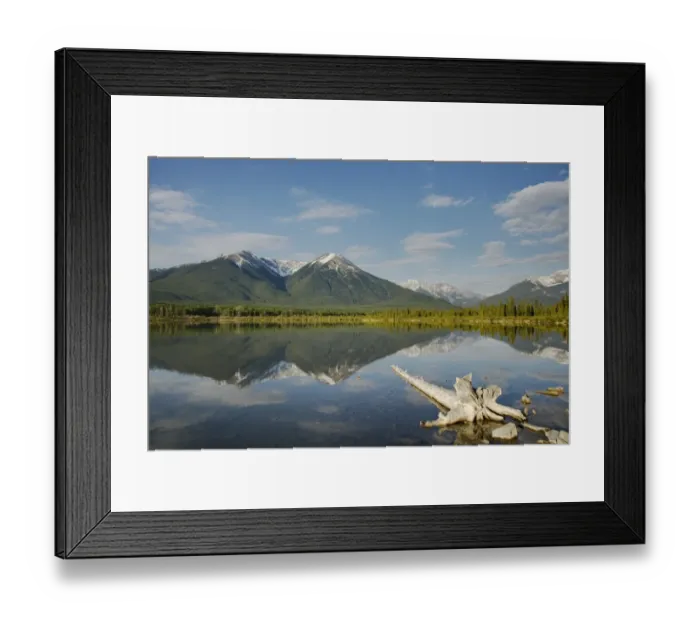 Framed Print : View of mountains reflected in lake, Vermillion Lakes, Banff N. P. Rocky Mountains, Alberta, Canada, june Framed Print : View of mountains reflected in lake, Vermillion Lakes, Banff N. P. Rocky Mountains, Alberta, Canada, june