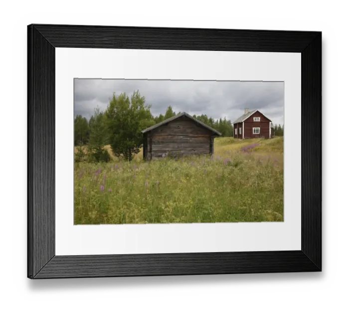 Framed Print : Traditional wooden houses, Finland, july Framed Print : Traditional wooden houses, Finland, july