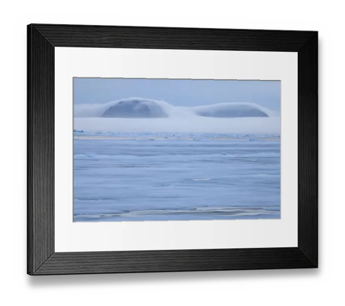 Framed Print : View of coastal ice floes, with fog covered mountains in background, Spitsbergen, Svalbard, september Framed Print : View of coastal ice floes, with fog covered mountains in background, Spitsbergen, Svalbard, september