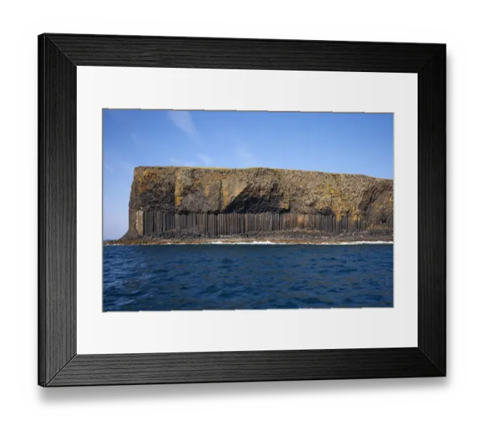 Framed Print : View of coastline with cliffs and columnar basalt rocks, Staffa, Inner Hebrides, Scotland, july Framed Print : View of coastline with cliffs and columnar basalt rocks, Staffa, Inner Hebrides, Scotland, july
