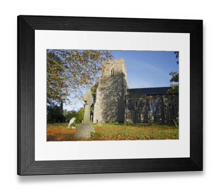 Framed Print : View of graveyard and church, St. Andrews Church, Wickham Skeith, Suffolk, England, october Framed Print : View of graveyard and church, St. Andrews Church, Wickham Skeith, Suffolk, England, october