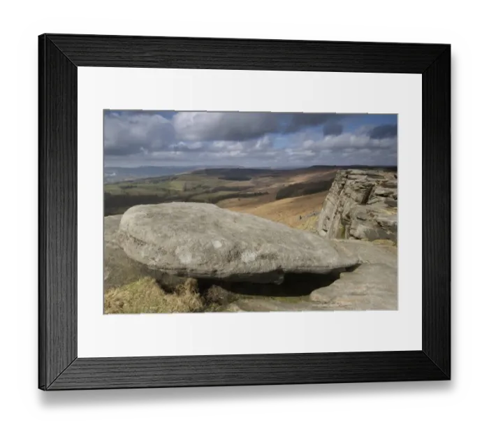 Framed Print : View of upland habitat and gritstone edge, looking towards Bamford, Stanage Edge, Peak District, Derbyshire, England