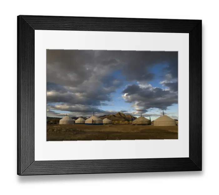 Framed Print : Kazakh nomads ger camp on steppe, Bayan-Ulgii, Western Mongolia, october Framed Print : Kazakh nomads ger camp on steppe, Bayan-Ulgii, Western Mongolia, october
