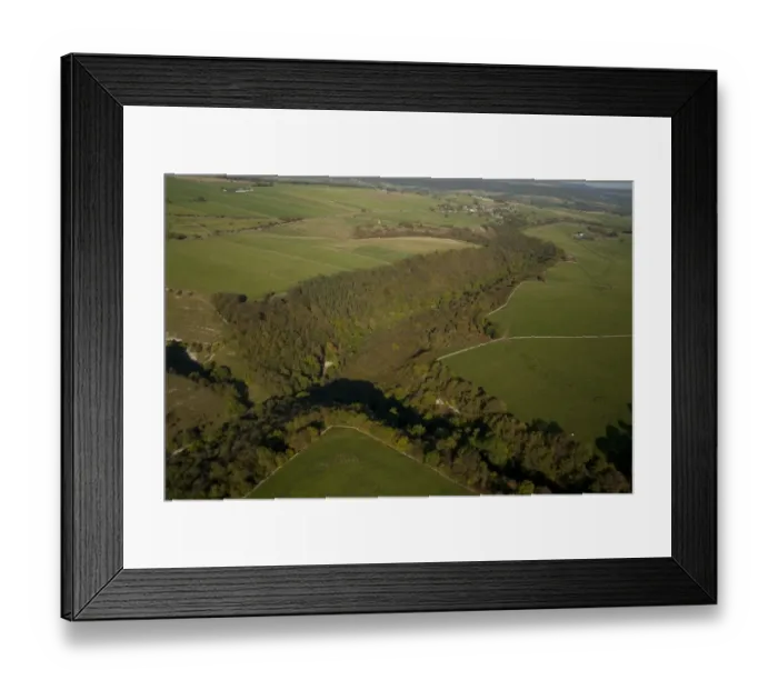 Framed Print : Aerial view of wooded valley, Lathkill Dale N. N. R. White Peak, Peak District, Derbyshire, England, september