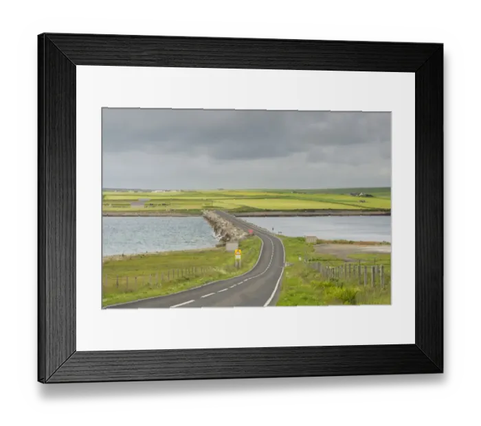 Framed Print : Road on causeway linking islands, originally built to close entrance and protect Scapa Flow, Churchill Barrier Framed Print : Road on causeway linking islands, originally built to close entrance and protect Scapa Flow, Churchill Barrier