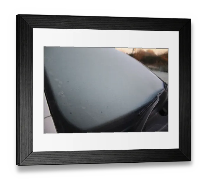 Framed Print : Frost covered car windscreen at sunrise, Suffolk, England, november Framed Print : Frost covered car windscreen at sunrise, Suffolk, England, november