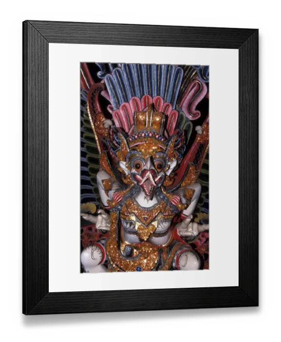 Framed Print : Indonesia A painted wood carving of a mythological creature / Bali Framed Print : Indonesia A painted wood carving of a mythological creature / Bali