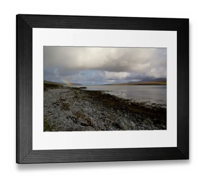 Framed Print : View of rainclouds and rainbow over coastal strait Islay Sound, Islay, Inner Hebrides, Scotland, september Framed Print : View of rainclouds and rainbow over coastal strait Islay Sound, Islay, Inner Hebrides, Scotland, september
