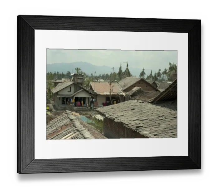 Framed Print : View over roofs covered in ash, from recent volcanic eruption, near Jogyakarta, Mount Merapi, Central Java, Indonesia Framed Print : View over roofs covered in ash, from recent volcanic eruption, near Jogyakarta, Mount Merapi, Central Java, Indonesia