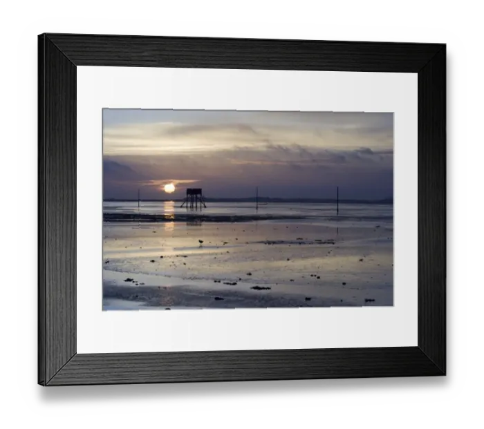 Framed Print : View over mudflats at low tide during sunrise, Lindisfarne N. N. R. Northumberland, England, winter Framed Print : View over mudflats at low tide during sunrise, Lindisfarne N. N. R. Northumberland, England, winter