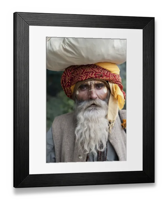 Framed Print : Hindu sadhu holy man, close-up of head, Delhi, India Framed Print : Hindu sadhu holy man, close-up of head, Delhi, India