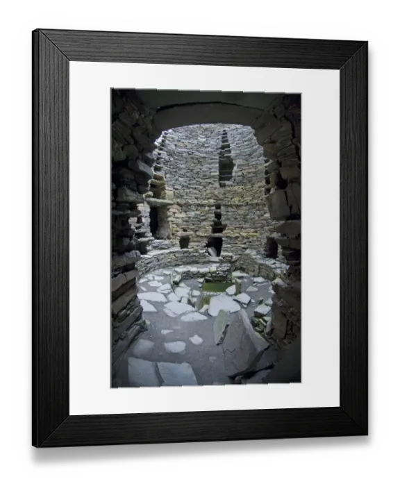 Framed Print : Looking into interior of Iron Age broch from doorway, Mousa Broch, Mousa, Shetland Islands, Scotland, summer