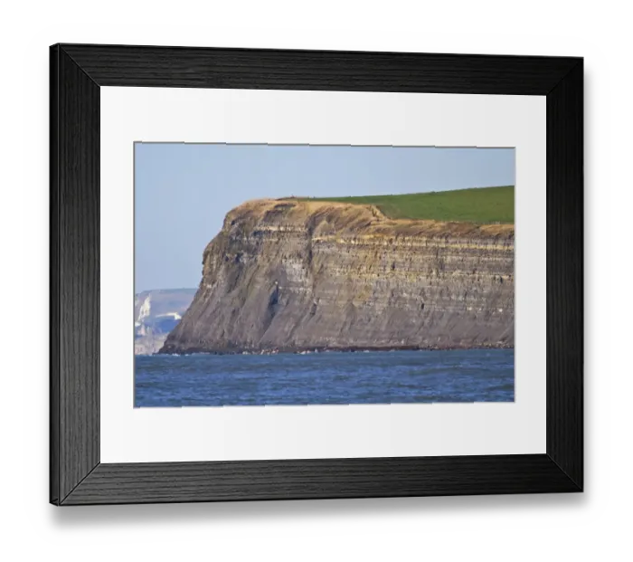 Framed Print : View of coastline with steep cliffs and rocky shoreline, near Chapmans Pool, Dorset, England, november