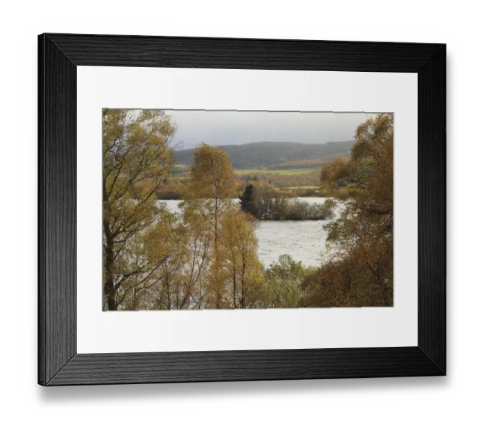 Framed Print : View of freshwater loch with crannog (prehistoric artificial island), Loch Kinord Framed Print : View of freshwater loch with crannog (prehistoric artificial island), Loch Kinord