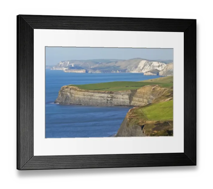 Framed Print : View of coastline with darker clays and white chalk cliffs, Kimmeridge to Lulworth, Dorset, England, november Framed Print : View of coastline with darker clays and white chalk cliffs, Kimmeridge to Lulworth, Dorset, England, november