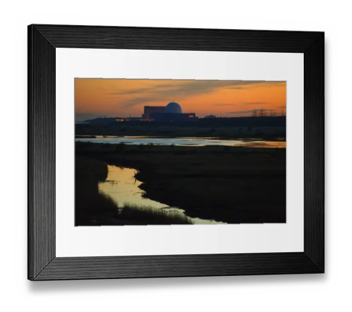 Framed Print : View across coastal wetland habitat at dusk, with Sizewell nuclear power station in distance, Minsmere RSPB Reserve Framed Print : View across coastal wetland habitat at dusk, with Sizewell nuclear power station in distance, Minsmere RSPB Reserve