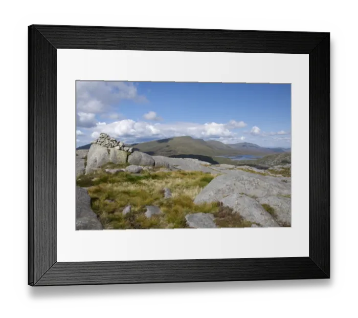 Framed Print : View of upland habitat with loch, Merrick and Loch Enoch from Craignaw, Galloway Hills, Dumfries and Galloway Framed Print : View of upland habitat with loch, Merrick and Loch Enoch from Craignaw, Galloway Hills, Dumfries and Galloway