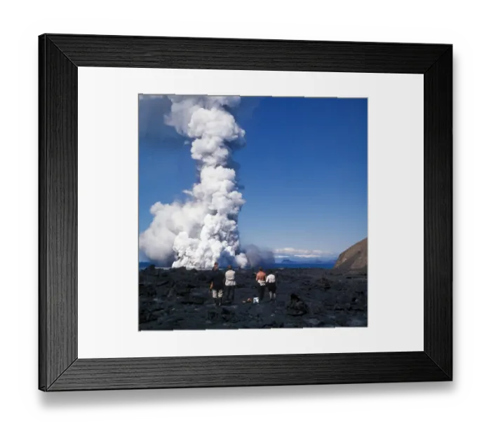 Framed Print : Volcano - Syrtlingur (surtsey II) from Surtsey, smoke and ash rising, people watching, Iceland Framed Print : Volcano - Syrtlingur (surtsey II) from Surtsey, smoke and ash rising, people watching, Iceland