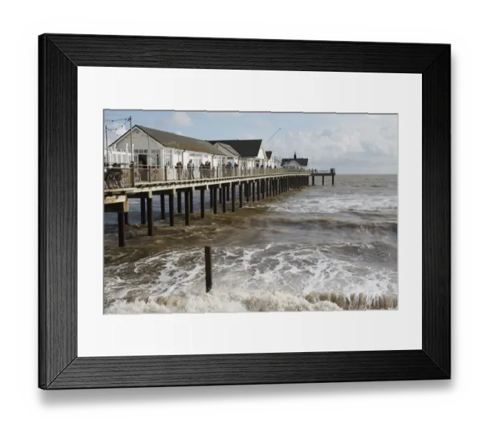Framed Print : View of restored pier with rough sea, Southwold Pier, Southwold, Suffolk, England, october Framed Print : View of restored pier with rough sea, Southwold Pier, Southwold, Suffolk, England, october