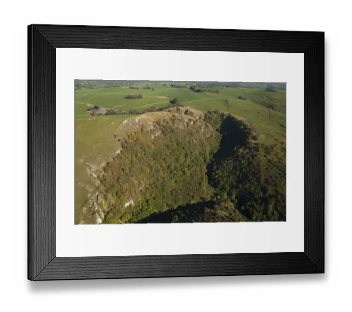 Framed Print : Aerial view of wooded valley, Dove Dale, White Peak, Peak District, Derbyshire, England, september Framed Print : Aerial view of wooded valley, Dove Dale, White Peak, Peak District, Derbyshire, England, september