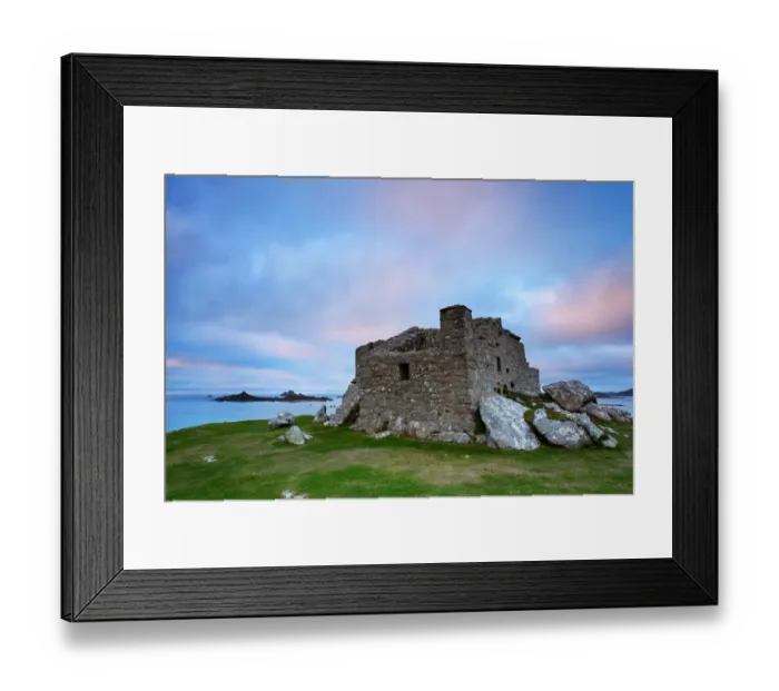 Framed Print : 16th century fort built to defend harbour at sunset, The Blockhouse, Block Point, between Green Porth and Cooks Porth