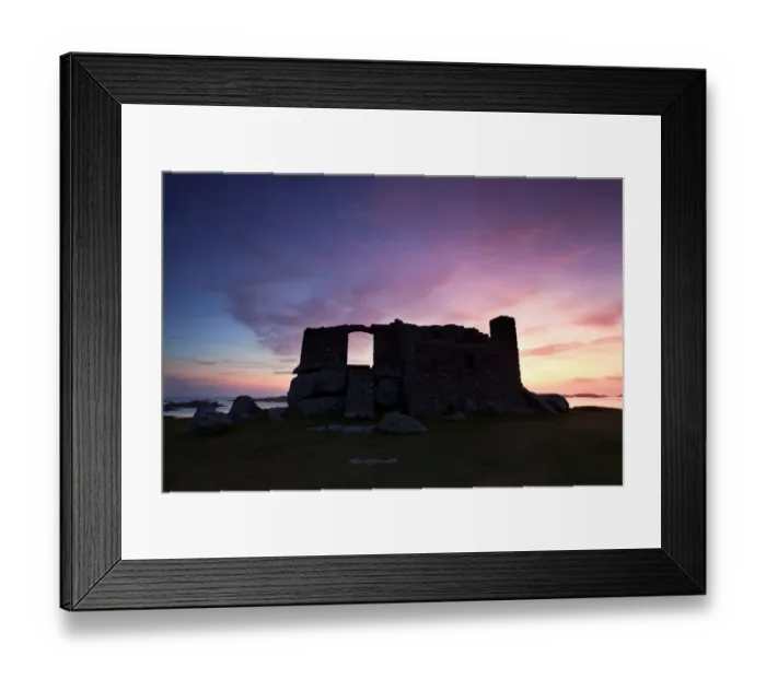Framed Print : 16th century fort built to defend harbour silhouetted at sunrise, The Blockhouse, Block Point Framed Print : 16th century fort built to defend harbour silhouetted at sunrise, The Blockhouse, Block Point