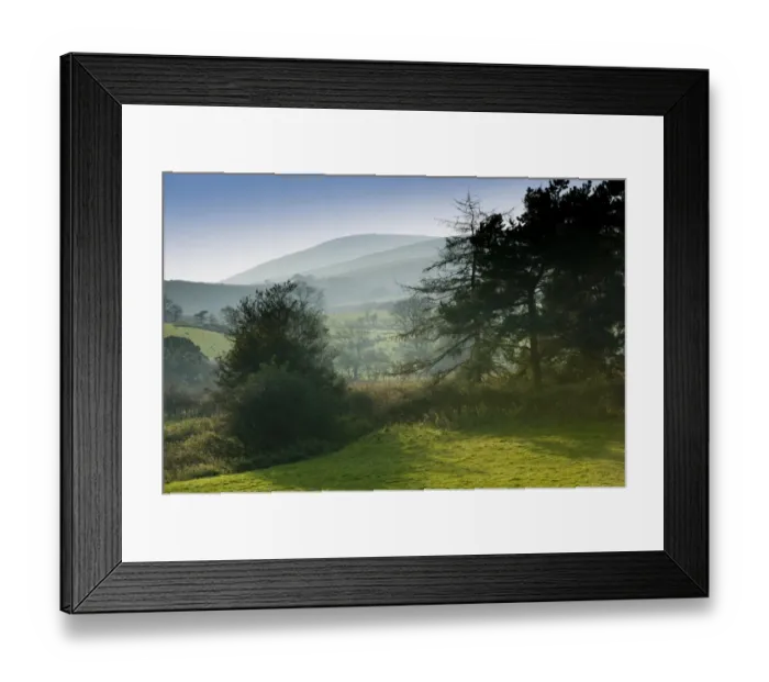 Framed Print : View through trees towards fell, looking to Parlick Fell from Dinkling Green Farm, Whitewell, Clitheroe, Lancashire