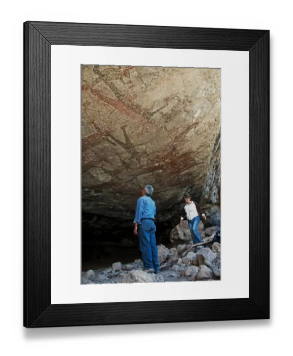 Framed Print : Tourists looking at San Borjitas cave paintings, oldest cave paintings in western hemisphere, circa 7500 years old Framed Print : Tourists looking at San Borjitas cave paintings, oldest cave paintings in western hemisphere, circa 7500 years old