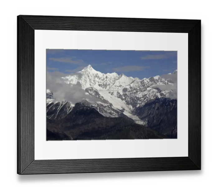 Framed Print : View of snow covered mountain peak and glacier at dawn, Mingyong Glacier, Meilixueshan, Yunnan, China, may Framed Print : View of snow covered mountain peak and glacier at dawn, Mingyong Glacier, Meilixueshan, Yunnan, China, may