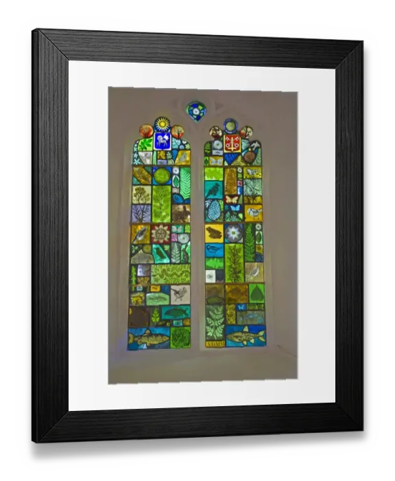 Framed Print : Stained glass window depicting nature, St. Peters Church, Guestwick, Norfolk, England