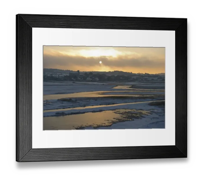 Framed Print : View of snow covered coastal grazing marsh habitat at sunset, Salthouse, Norfolk, England, december Framed Print : View of snow covered coastal grazing marsh habitat at sunset, Salthouse, Norfolk, England, december