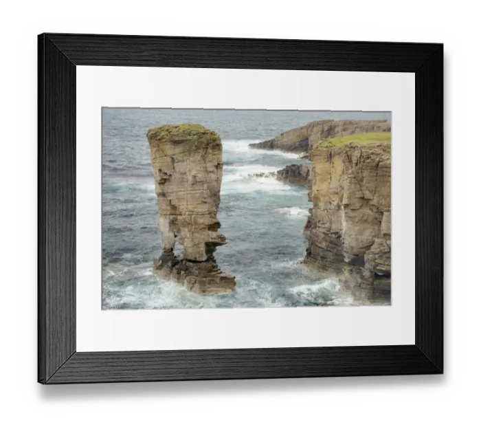 Framed Print : View of sea cliffs and offshore stack, Yesnaby Castle, Yesnaby, Mainland, Orkney, Scotland, june Framed Print : View of sea cliffs and offshore stack, Yesnaby Castle, Yesnaby, Mainland, Orkney, Scotland, june