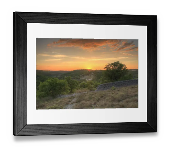 Framed Print : View of rural landscape at sunset, near Rocamadour, Causse de Gramat, Massif Central, Lot, France, may