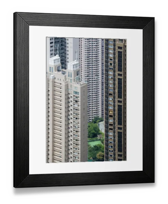 Framed Print : View of small garden and tennis court amongst skyscraper apartment blocks in densely populated area of city, Hong Kong Framed Print : View of small garden and tennis court amongst skyscraper apartment blocks in densely populated area of city, Hong Kong