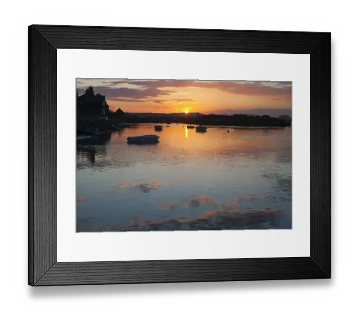 Framed Print : View of boats in coastal creek at high tide, silhouetted at sunset, Burnham Deepdale, Norfolk, England, march Framed Print : View of boats in coastal creek at high tide, silhouetted at sunset, Burnham Deepdale, Norfolk, England, march