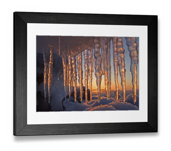 Framed Print : Icicles at sunset, Finland, november Framed Print : Icicles at sunset, Finland, november