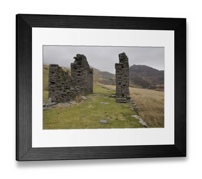 Framed Print : Ruins and tramway in abandoned slate mine, Cwm Pennant, Snowdonia, Gwynedd, North Wales, february