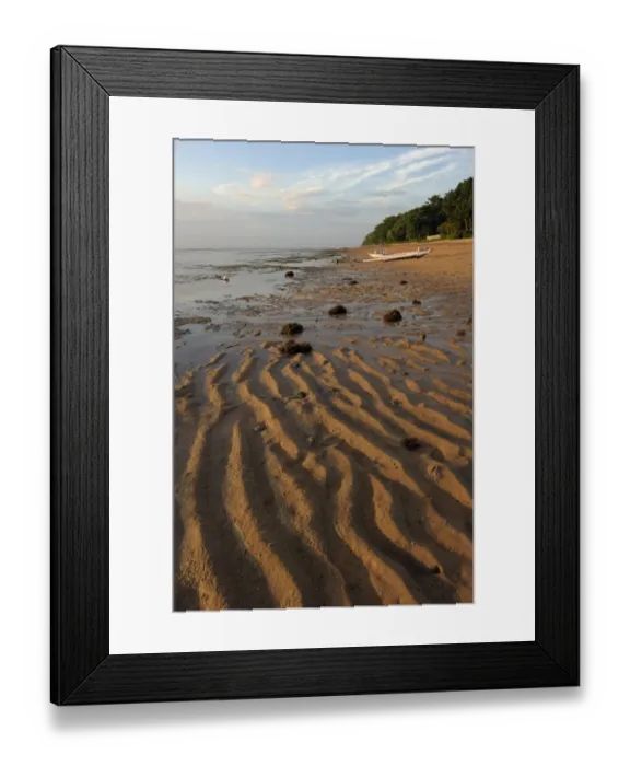 Framed Print : View of sandy beach with boat, Sanur Beach, Denpasar, Bali, Lesser Sunda Islands, Indonesia Framed Print : View of sandy beach with boat, Sanur Beach, Denpasar, Bali, Lesser Sunda Islands, Indonesia