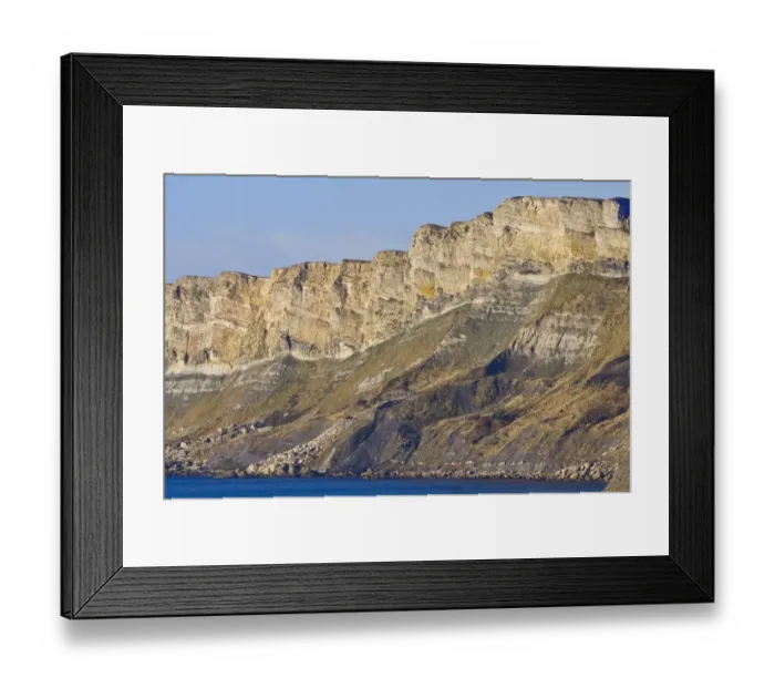 Framed Print : View of sea cliffs with folding of rocks, near Kimmeridge, Dorset, England, december Framed Print : View of sea cliffs with folding of rocks, near Kimmeridge, Dorset, England, december