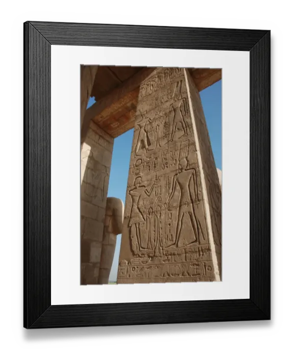 Framed Print : Reliefs on pillar, The Ramesseum (Mortuary Temple of Pharaoh Ramesses II), West Bank, Luxor, Egypt, january Framed Print : Reliefs on pillar, The Ramesseum (Mortuary Temple of Pharaoh Ramesses II), West Bank, Luxor, Egypt, january