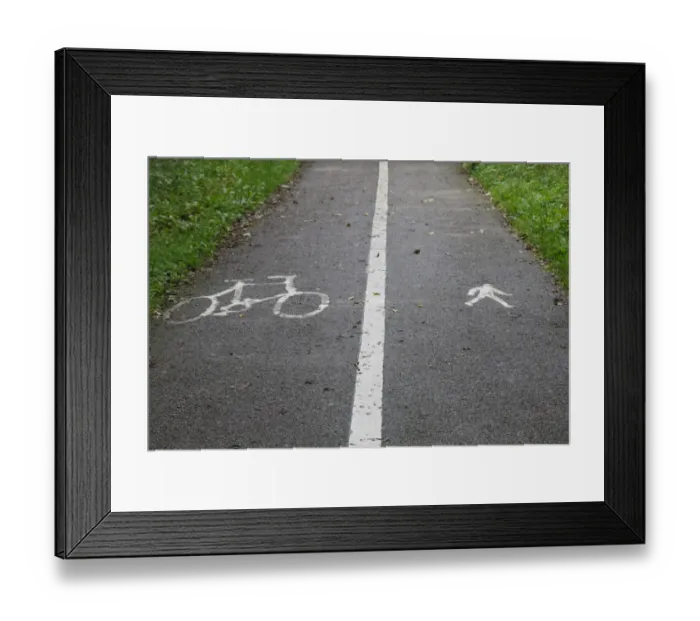 Framed Print : Divided cycle and walking track with painted signs, Morecambe, Lancashire. England, september Framed Print : Divided cycle and walking track with painted signs, Morecambe, Lancashire. England, september